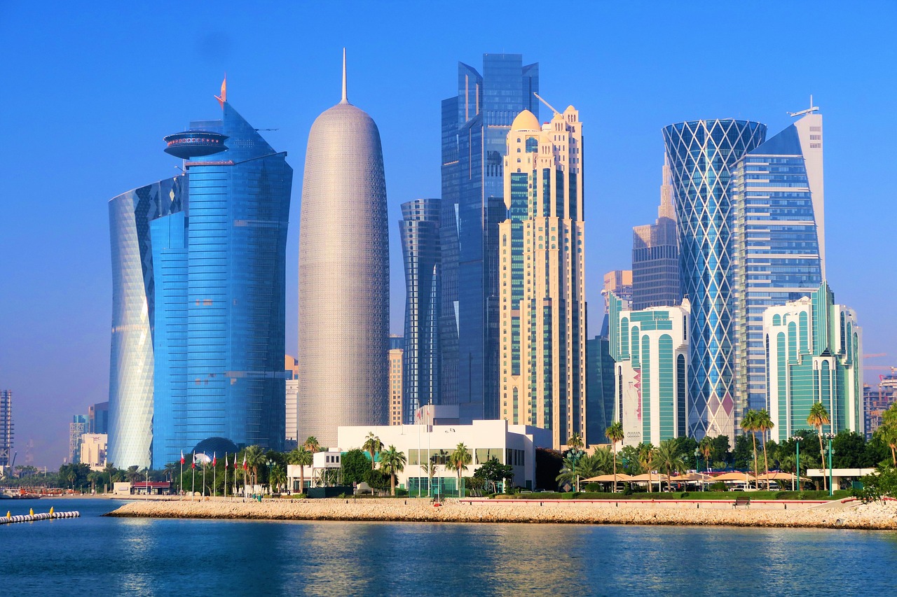 skyscrapers, building, architectural, city, buildings, nature, urban, modern, skyscraper, tower, sea, high, trip, doha, qatar